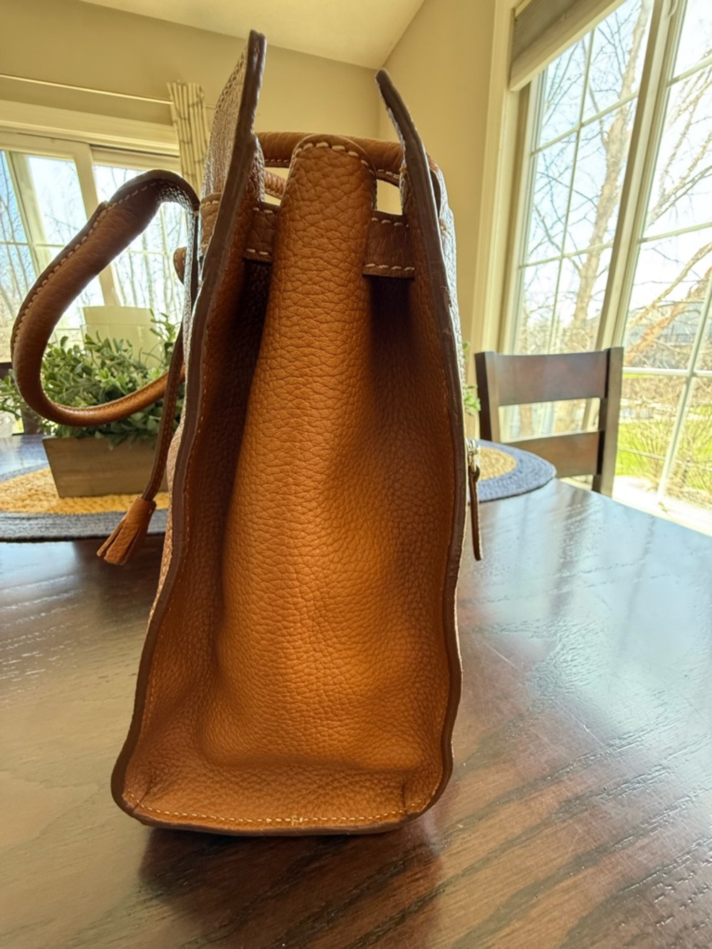 Vintage Dooney & Bourke Tan Pebble Leather Medium Tassel Tote - Picture 5 of 14